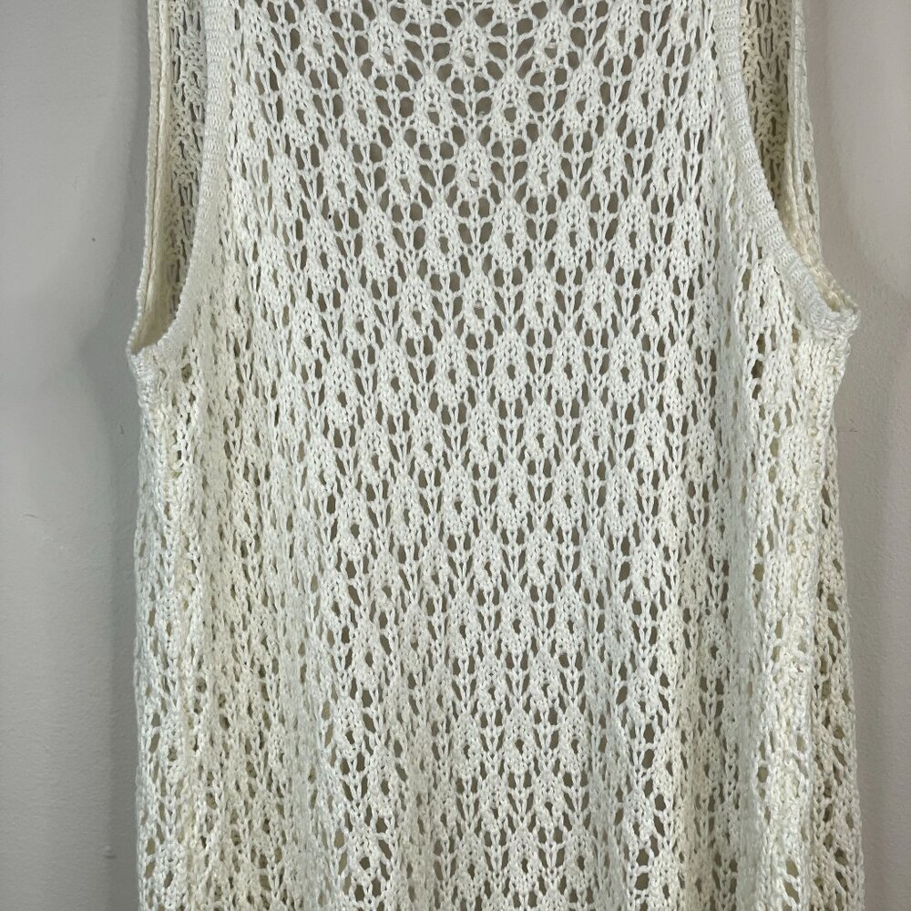 Pink Rose Crochet Sweater Vest Womens Medium Festival Hippie Longline Fringe - Picture 7 of 12
